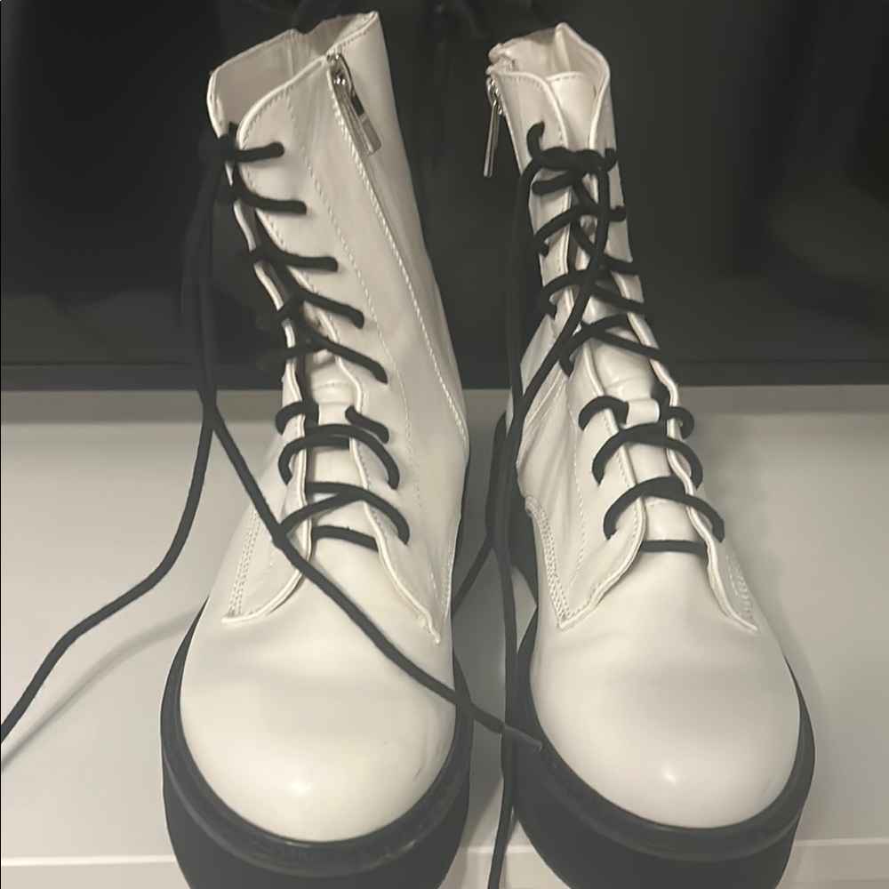 Amazon White and Black Combat Moto Boots